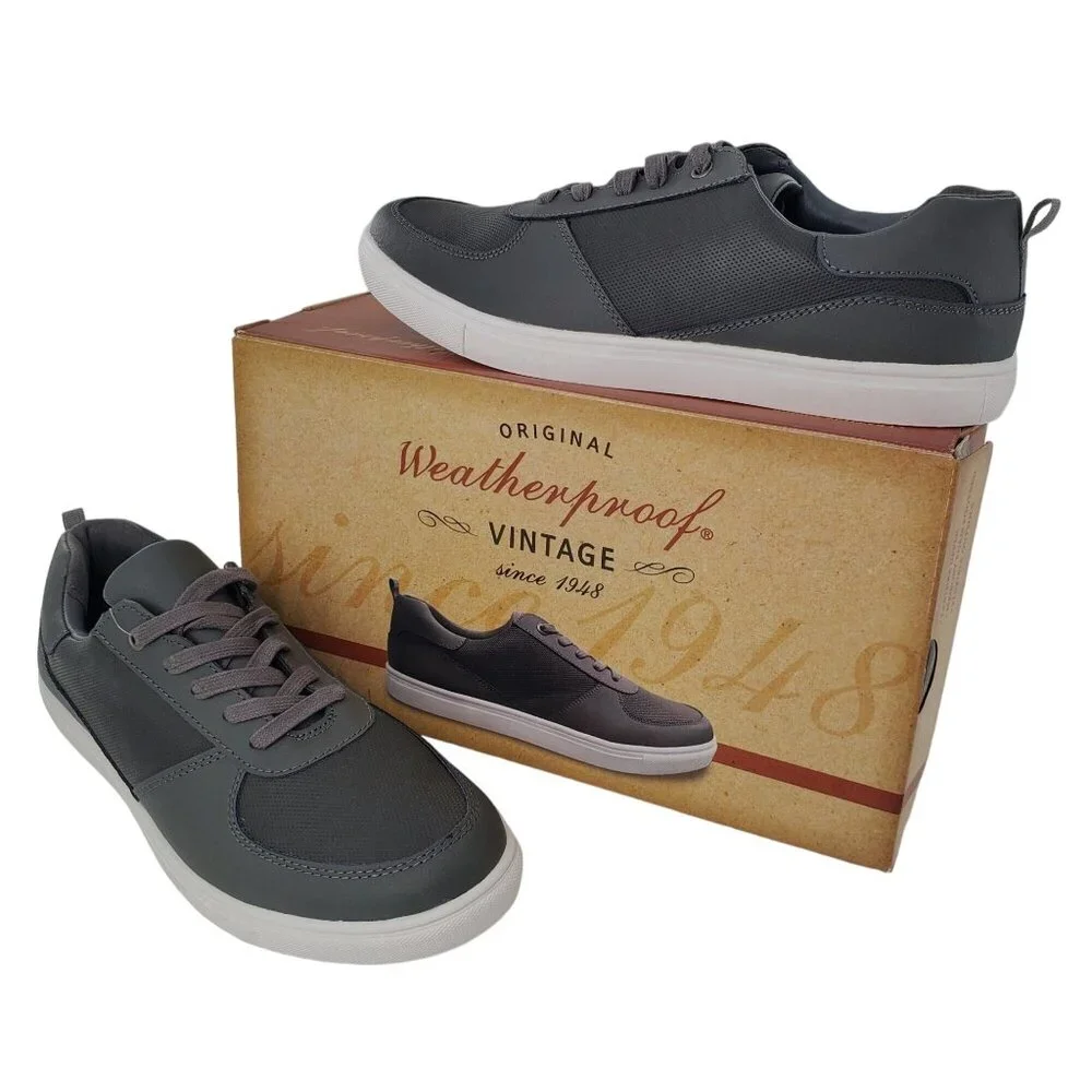 Weatherproof 11 Men Leather Sneakers Athleisure Retro Casual Shoes Vintage Gray